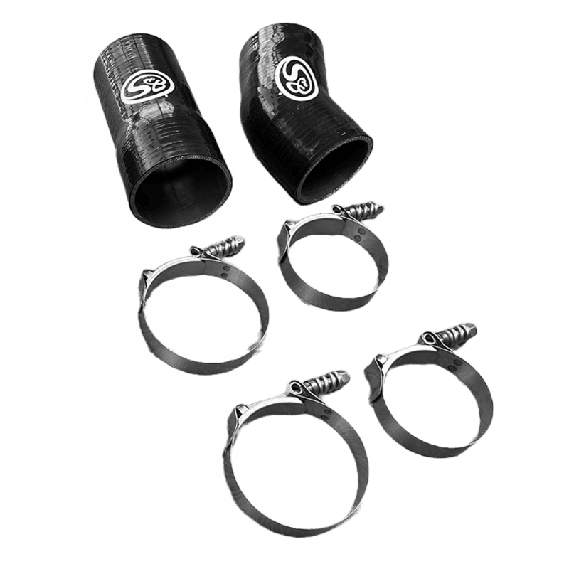 S&B Hot Side Boot Kit including heavy-duty black silicone boots and T-bolt clamps for 2003-2007 Ford 6.0L Powerstroke