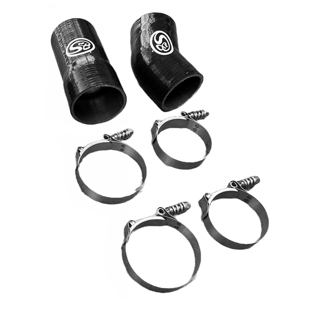 S&B Hot Side Boot Kit including heavy-duty black silicone boots and T-bolt clamps for 2003-2007 Ford 6.0L Powerstroke