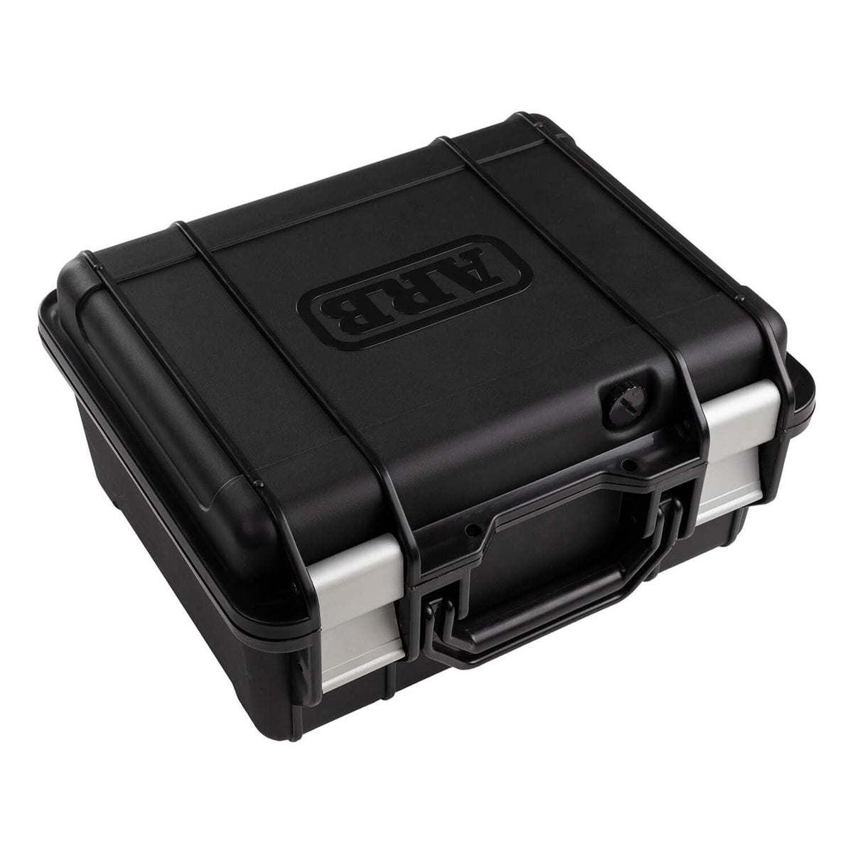 ARB 12V portable air compressor inside its weather-resistant carrying case. Case closed. 