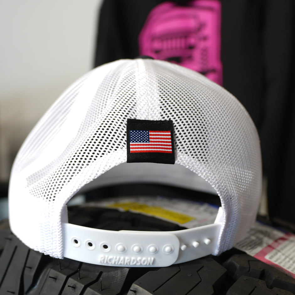 White mesh cap with American flag patch 