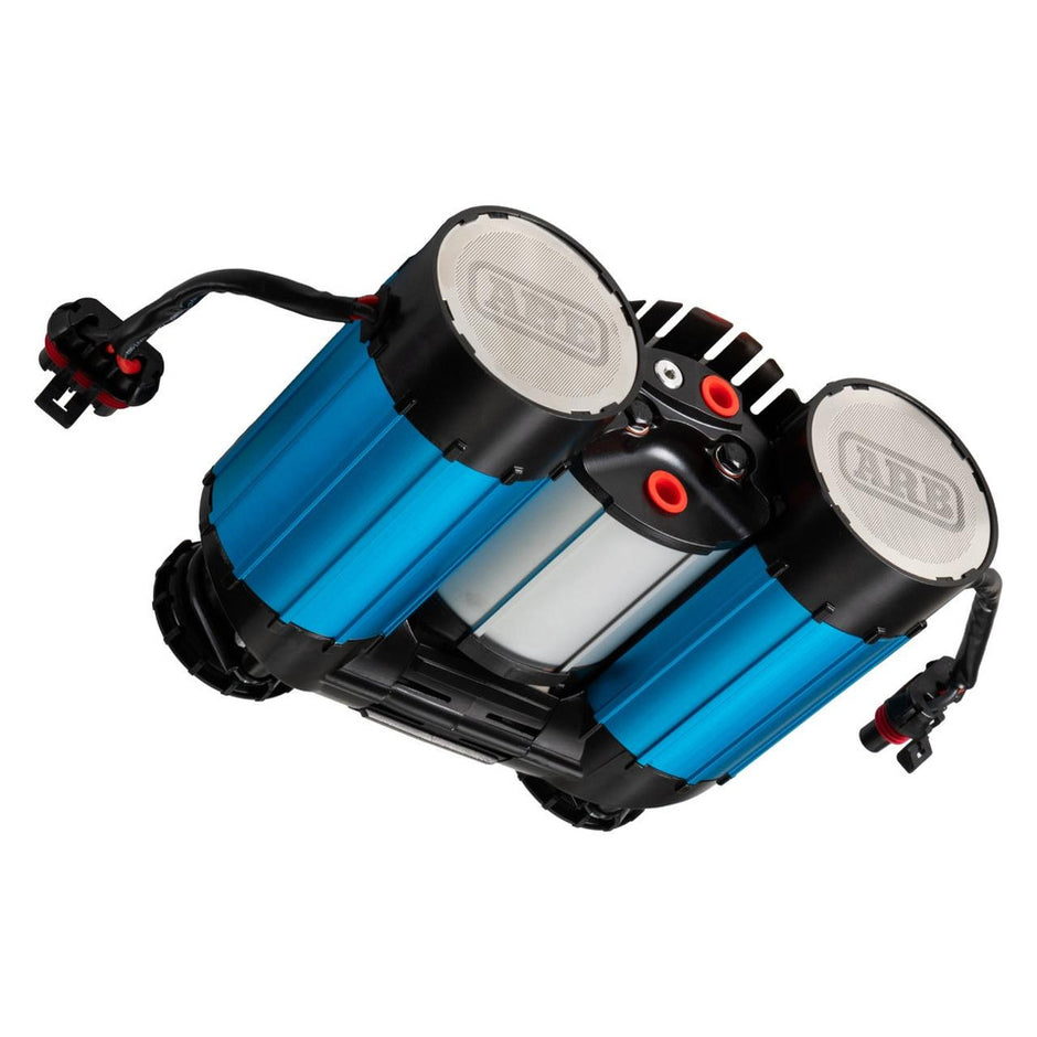 Main Compressor Shot: Top-down view of the ARB CKBLTA12 brushless twin motor onboard 12V air compressor.