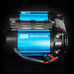 Side view of the ARB CKBLTA12 brushless twin air compressor highlighting the blue cooling fins.