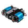 Blue and black air compressor on a white background