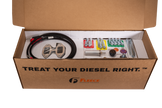 Open box showing all included hardware, cables, and gaskets for the Fleece Performance Intake Kit