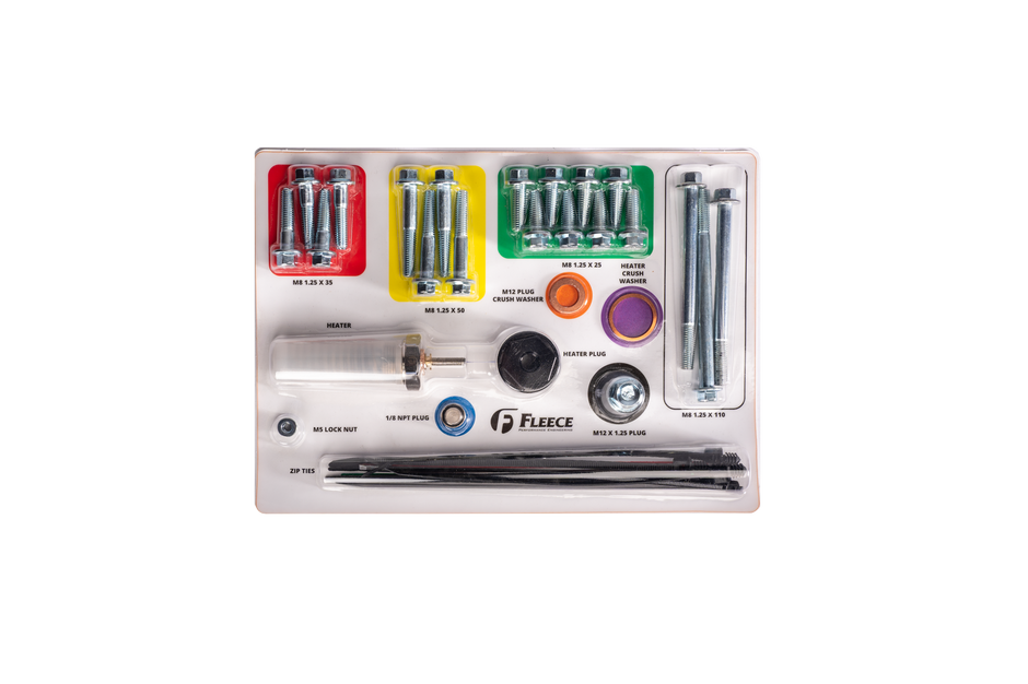 Fleece Performance Intake Kit hardware pack shown 