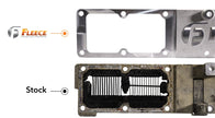 Comparison of the high-flow Fleece Performance intake horn versus the stock factory horn for 6.7L Cummins